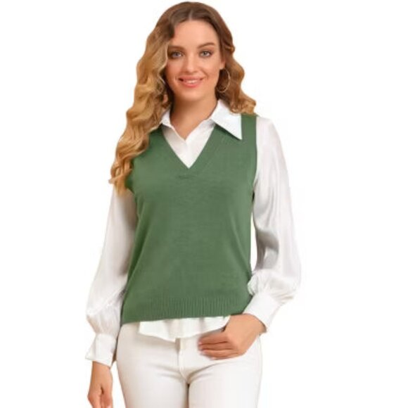 Olive & White Scholar Sweater Top Vest - Picture 1 of 1